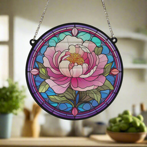 Peony Stained Glass Effect Suncatcher